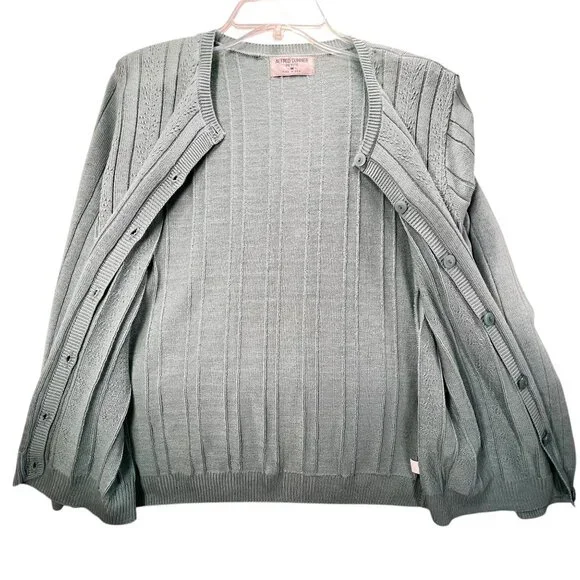 NWT Vtg Alfred Dunner Cardigan Sweater Button Down Blue USA PM Ribbed Knit - Picture 3 of 11